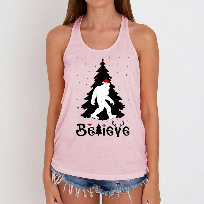 Funny Believe In Sasquatch Christmas Women's Knotted Racerback Tank