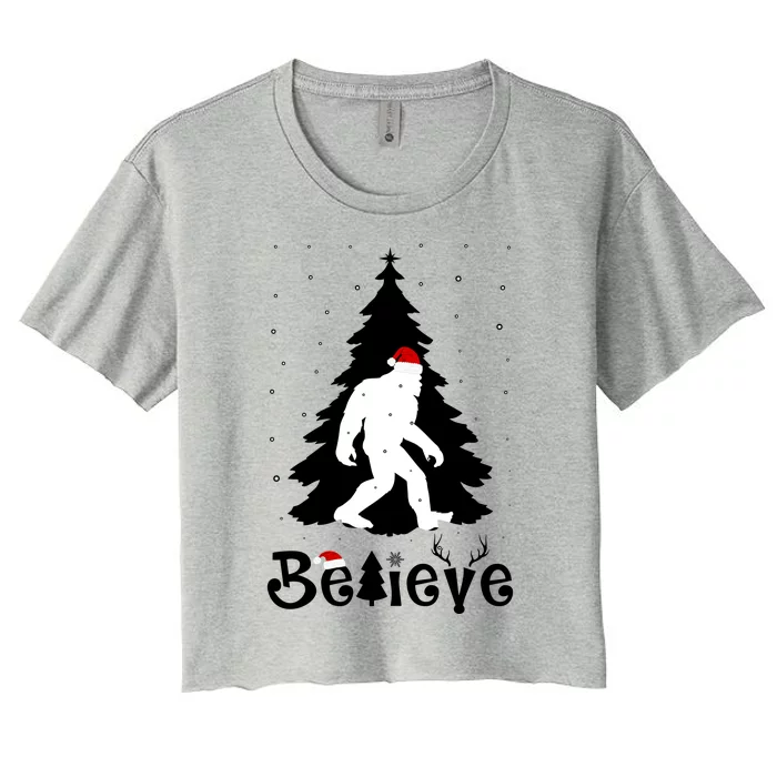 Funny Believe In Sasquatch Christmas Women's Crop Top Tee