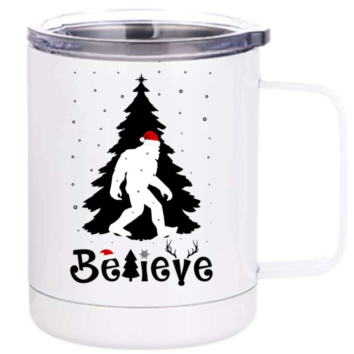 Funny Believe In Sasquatch Christmas Front & Back 12oz Stainless Steel Tumbler Cup