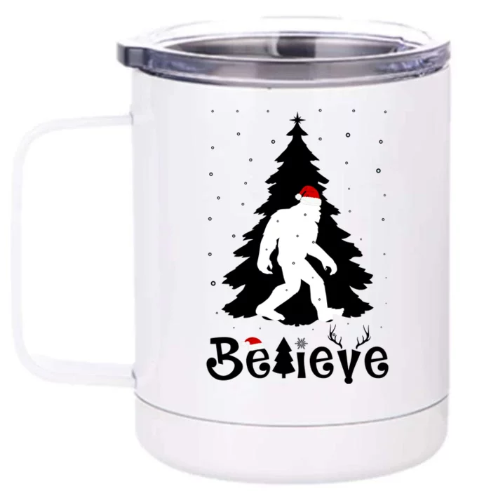 Funny Believe In Sasquatch Christmas Front & Back 12oz Stainless Steel Tumbler Cup