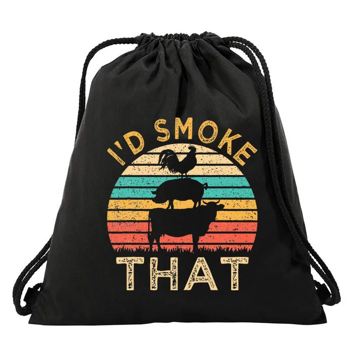 Funny BBQ Id Smoke That Barbeque Retro Grilling Drawstring Bag