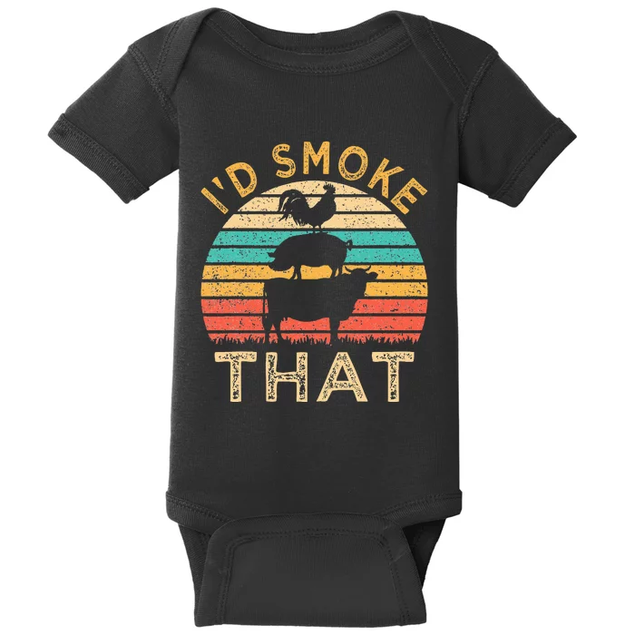 Funny BBQ Id Smoke That Barbeque Retro Grilling Baby Bodysuit