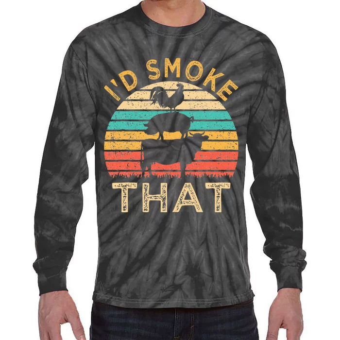 Funny BBQ Id Smoke That Barbeque Retro Grilling Tie-Dye Long Sleeve Shirt