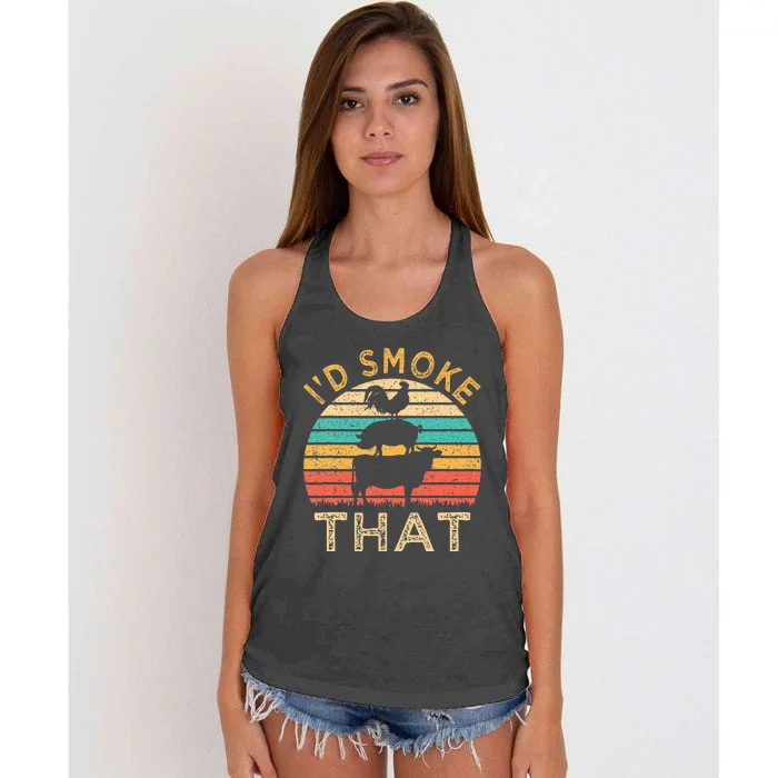 Funny BBQ Id Smoke That Barbeque Retro Grilling Women's Knotted Racerback Tank