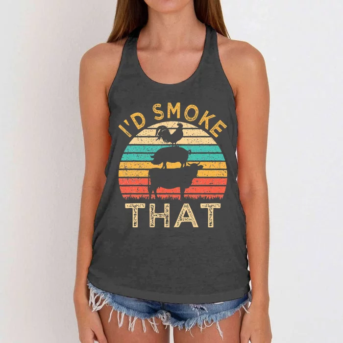 Funny BBQ Id Smoke That Barbeque Retro Grilling Women's Knotted Racerback Tank