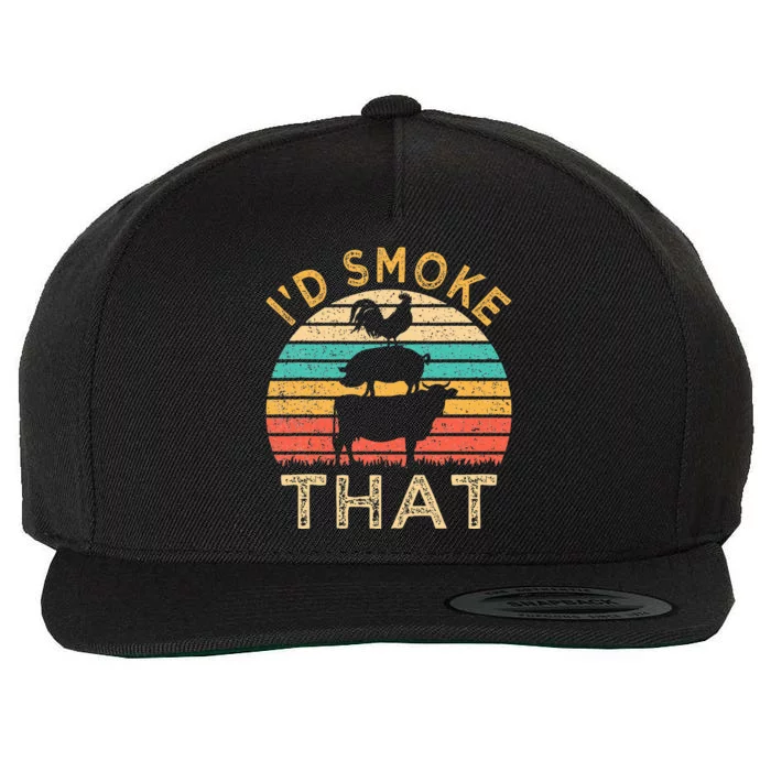 Funny BBQ Id Smoke That Barbeque Retro Grilling Wool Snapback Cap