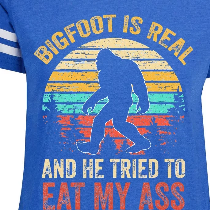 Funny Bigfoot Is Real And He Tried To Eat My Ass Enza Ladies Jersey Football T-Shirt