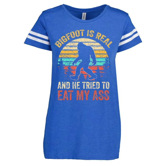 Funny Bigfoot Is Real And He Tried To Eat My Ass Enza Ladies Jersey Football T-Shirt