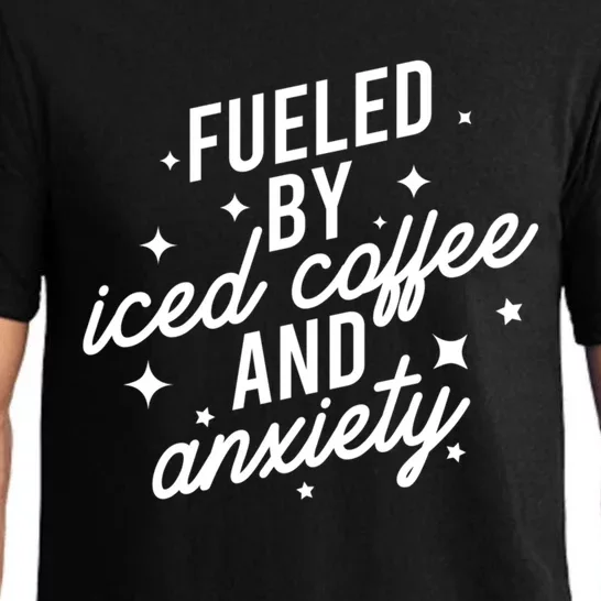 Fueled by Iced Coffee And Anxiety Funny Groovy Coffee Lover Pajama Set