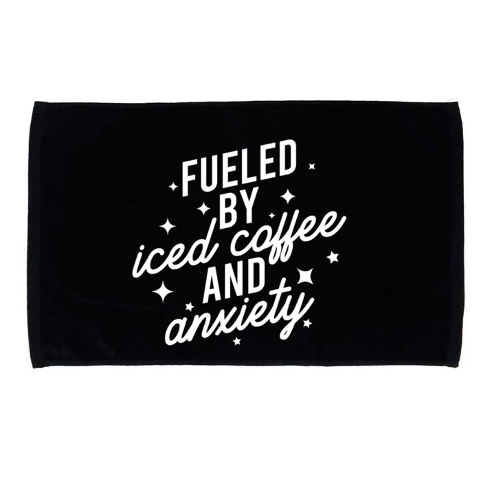 Fueled by Iced Coffee And Anxiety Funny Groovy Coffee Lover Microfiber Hand Towel