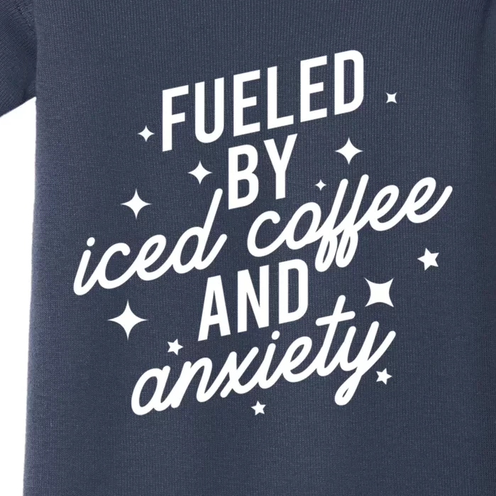 Fueled by Iced Coffee And Anxiety Funny Groovy Coffee Lover Baby Bodysuit