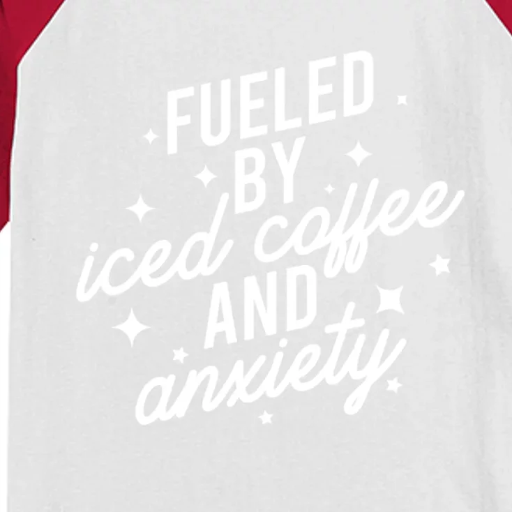 Fueled by Iced Coffee And Anxiety Funny Groovy Coffee Lover Kids Colorblock Raglan Jersey