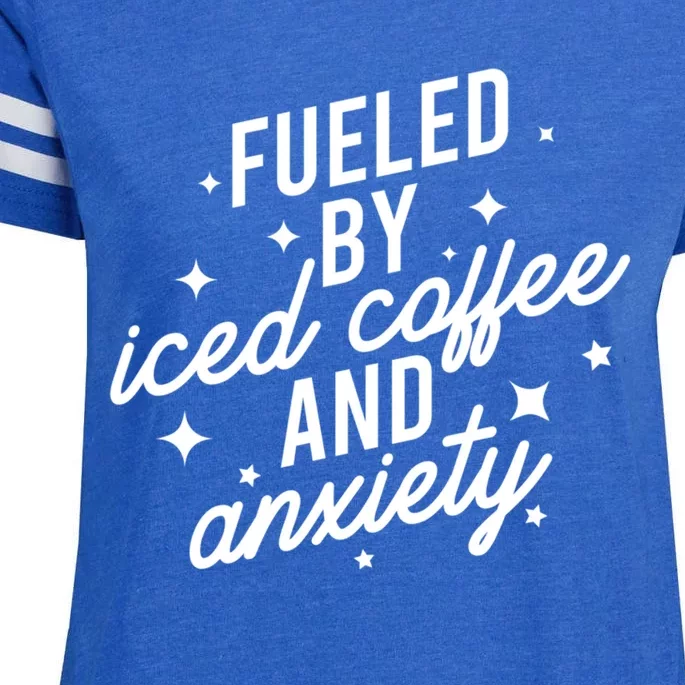 Fueled by Iced Coffee And Anxiety Funny Groovy Coffee Lover Enza Ladies Jersey Football T-Shirt