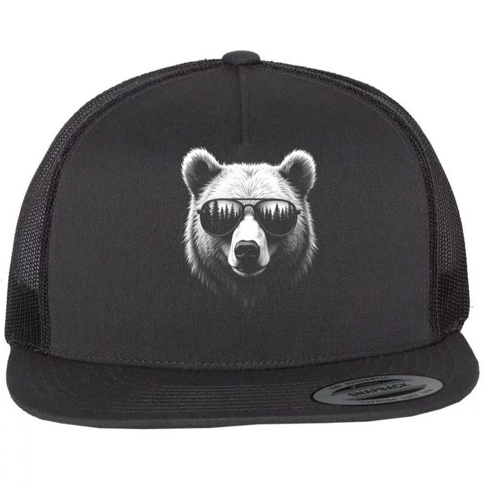 Funny Bear In Sunglasses Bears Flat Bill Trucker Hat