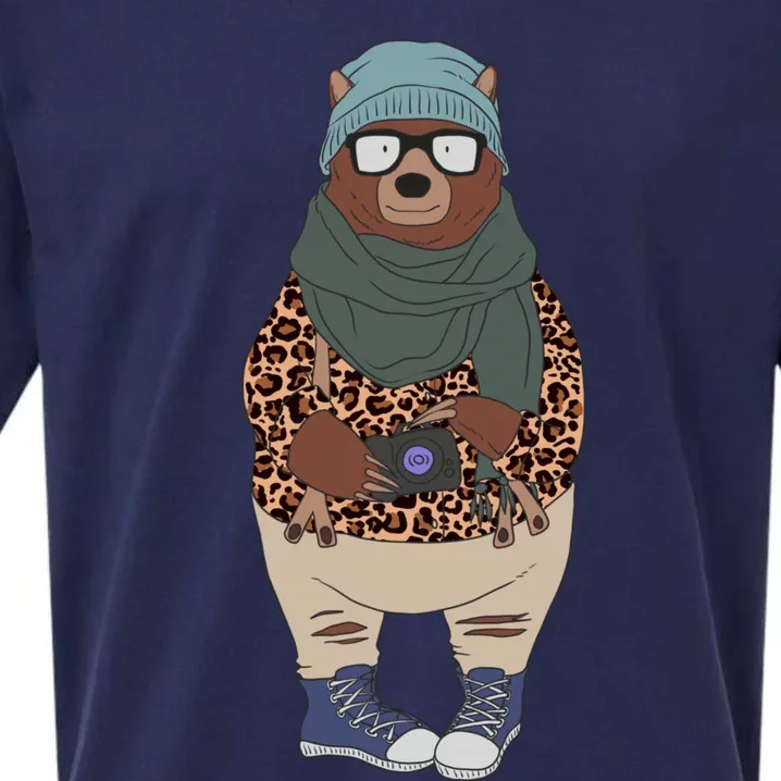 Funny Bear In Fashionable Outfit Leopard Kawaii Bear Lover Gift Sueded Cloud Jersey T-Shirt