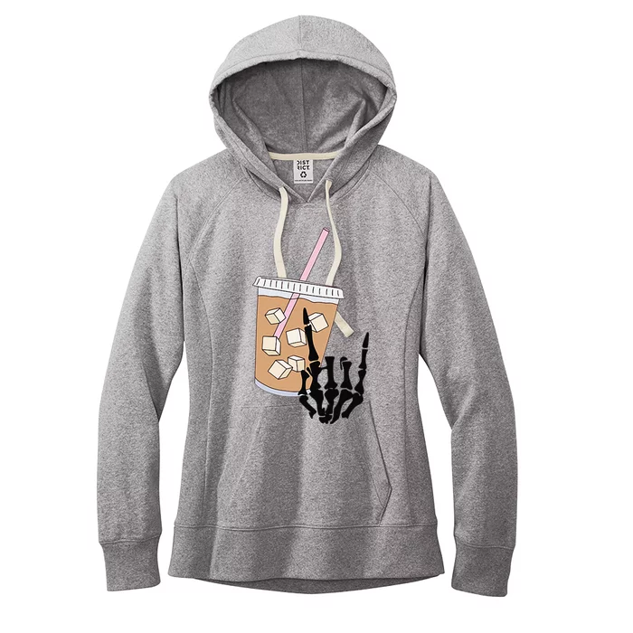 Fueled By Iced Coffee And Anxiety Rock On Skeleton Hand Bone Women's Fleece Hoodie