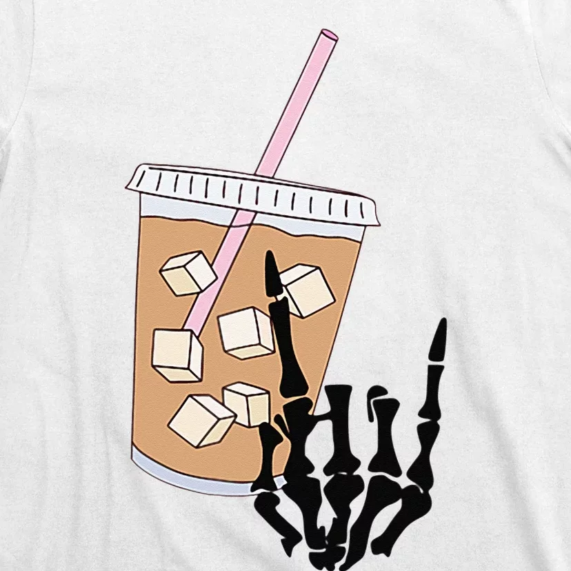 Fueled By Iced Coffee And Anxiety Rock On Skeleton Hand Bone T-Shirt