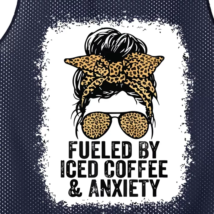 Fueled By Iced Coffee And Anxiety Funny Messy Bun Mesh Reversible Basketball Jersey Tank