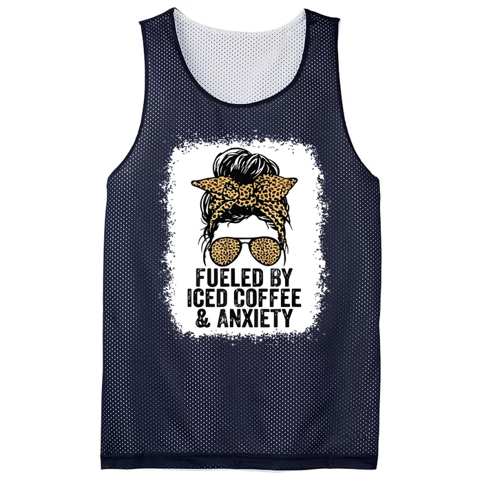 Fueled By Iced Coffee And Anxiety Funny Messy Bun Mesh Reversible Basketball Jersey Tank