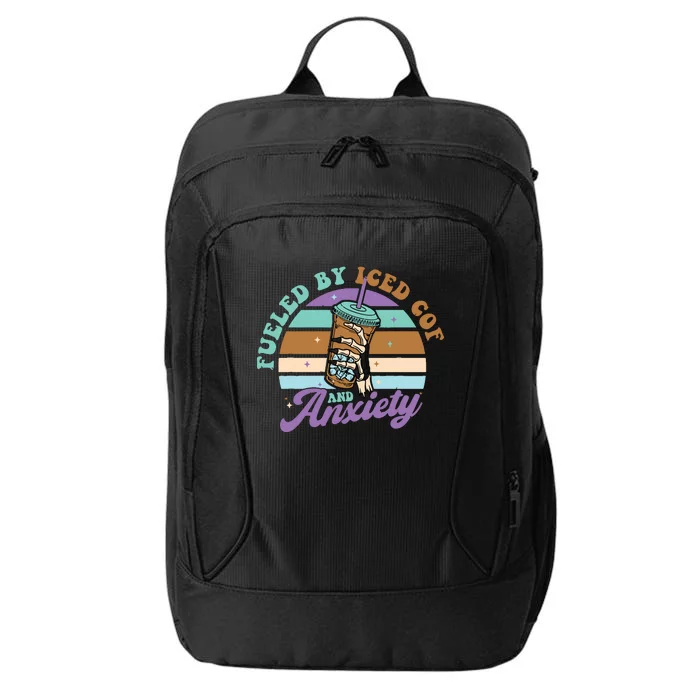 Fueled By Iced Coffee And Anxiety Funny Retro Coffee Lover City Backpack