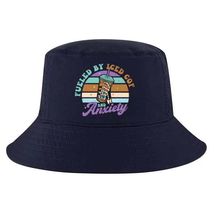 Fueled By Iced Coffee And Anxiety Funny Retro Coffee Lover Cool Comfort Performance Bucket Hat