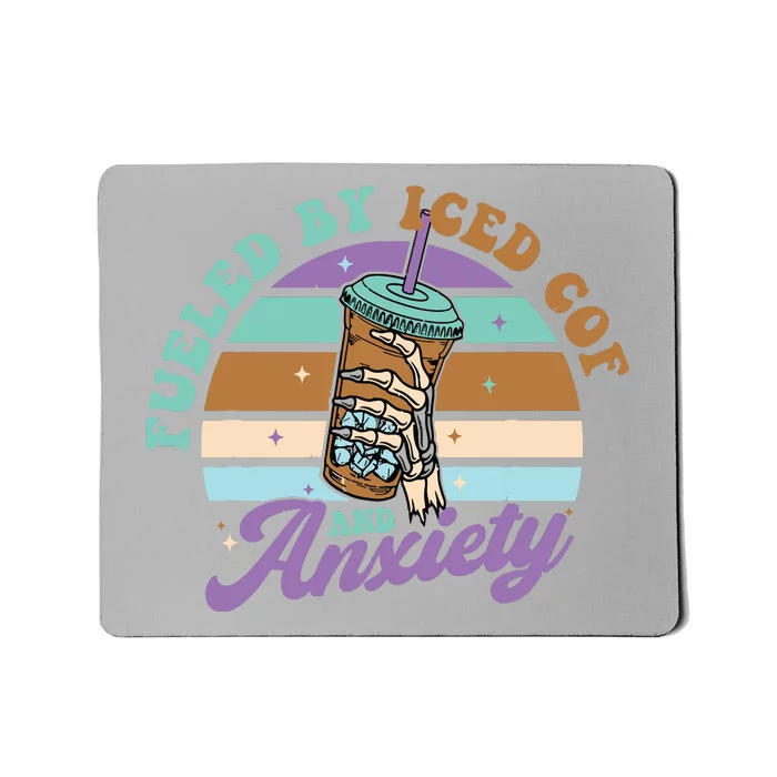 Fueled By Iced Coffee And Anxiety Funny Retro Coffee Lover Mousepad