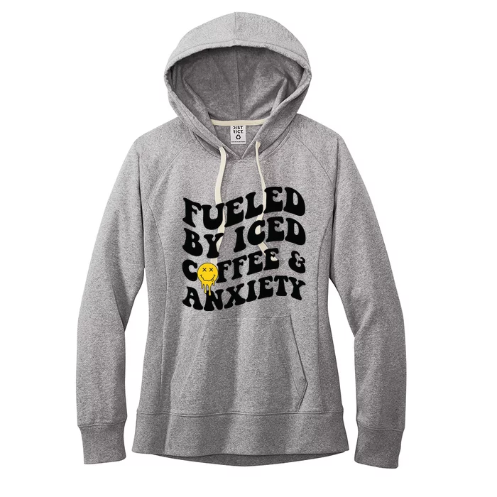 Fueled By Iced Coffee And Anxiety Mental Health On Back Women's Fleece Hoodie