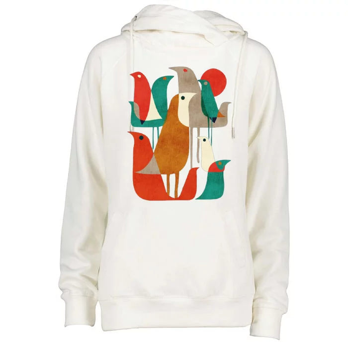 Flock Bird Illustration Womens Funnel Neck Pullover Hood