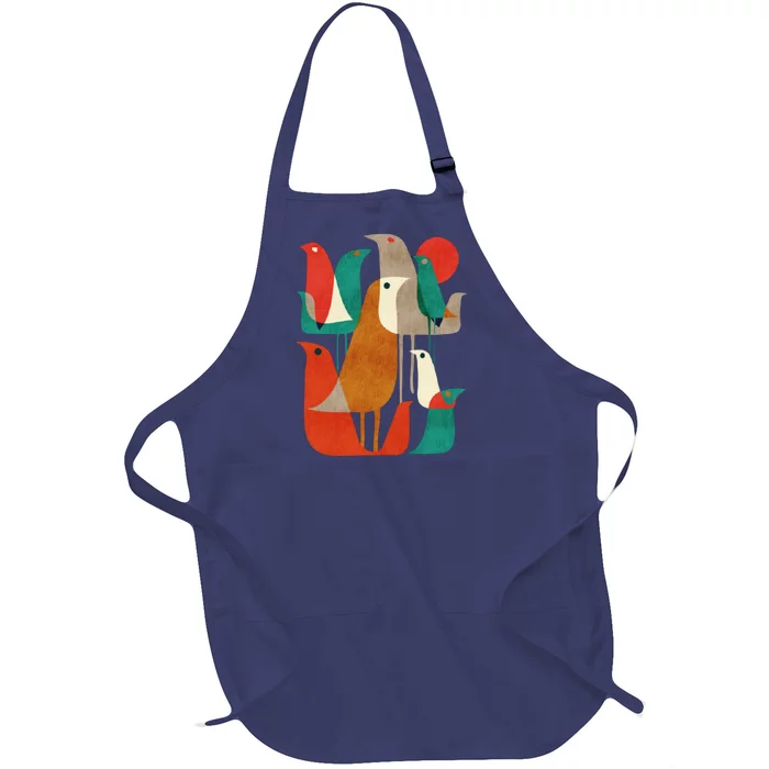 Flock Bird Illustration Full-Length Apron With Pocket