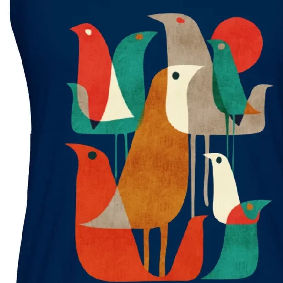 Flock Bird Illustration Ladies Essential Flowy Tank