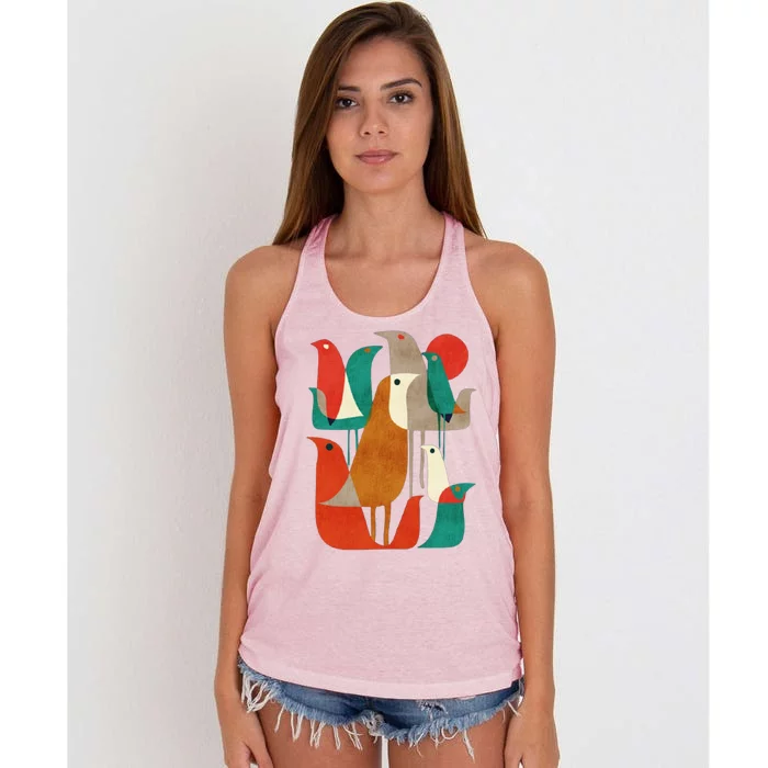 Flock Bird Illustration Women's Knotted Racerback Tank