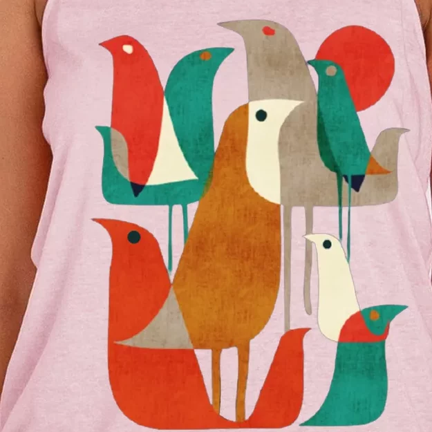 Flock Bird Illustration Women's Knotted Racerback Tank