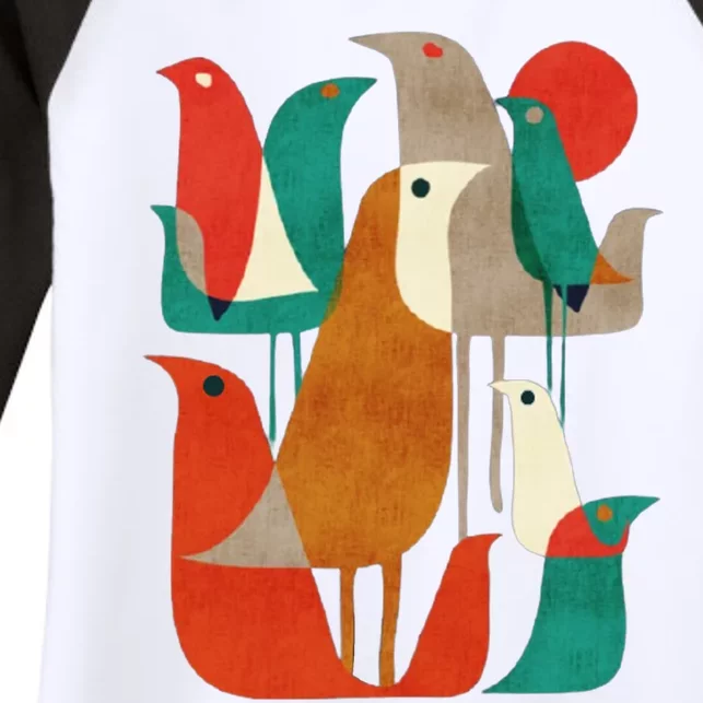 Flock Bird Illustration Women's Tri-Blend 3/4-Sleeve Raglan Shirt