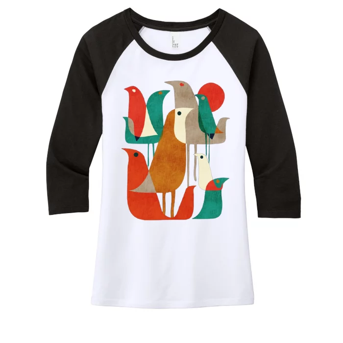 Flock Bird Illustration Women's Tri-Blend 3/4-Sleeve Raglan Shirt