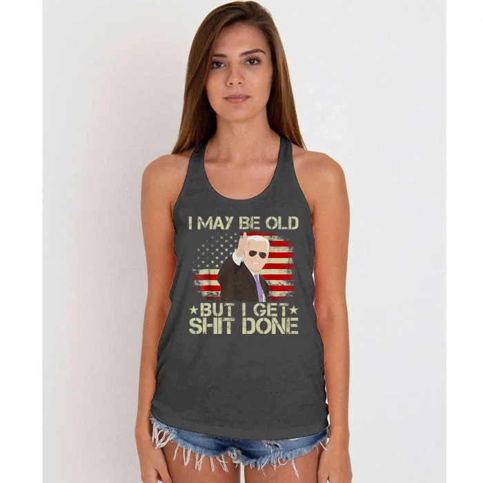 Funny Biden I May Be Old But I Get Shit Done Women's Knotted Racerback Tank