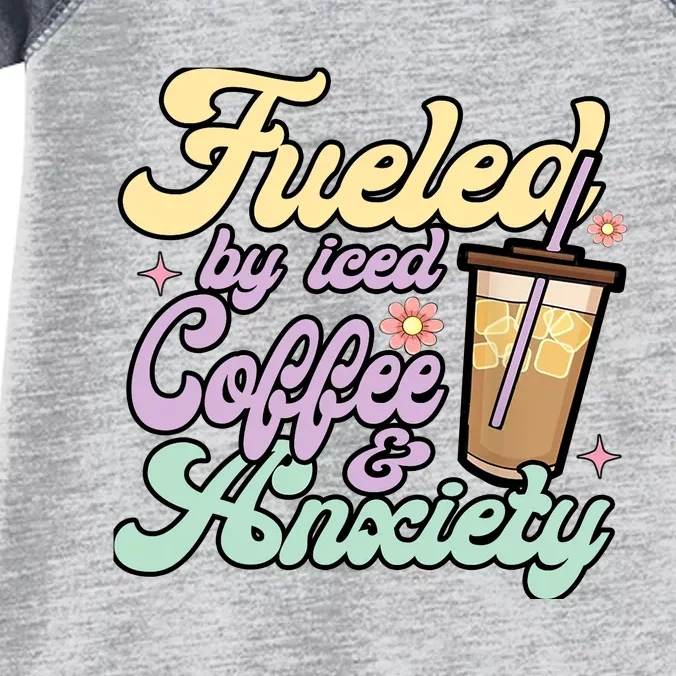 Fueled By Iced Coffee And Anxiety Funny Coffee Lover Infant Baby Jersey Bodysuit