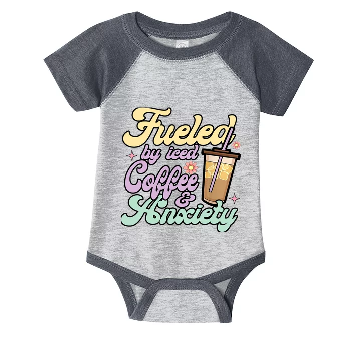 Fueled By Iced Coffee And Anxiety Funny Coffee Lover Infant Baby Jersey Bodysuit