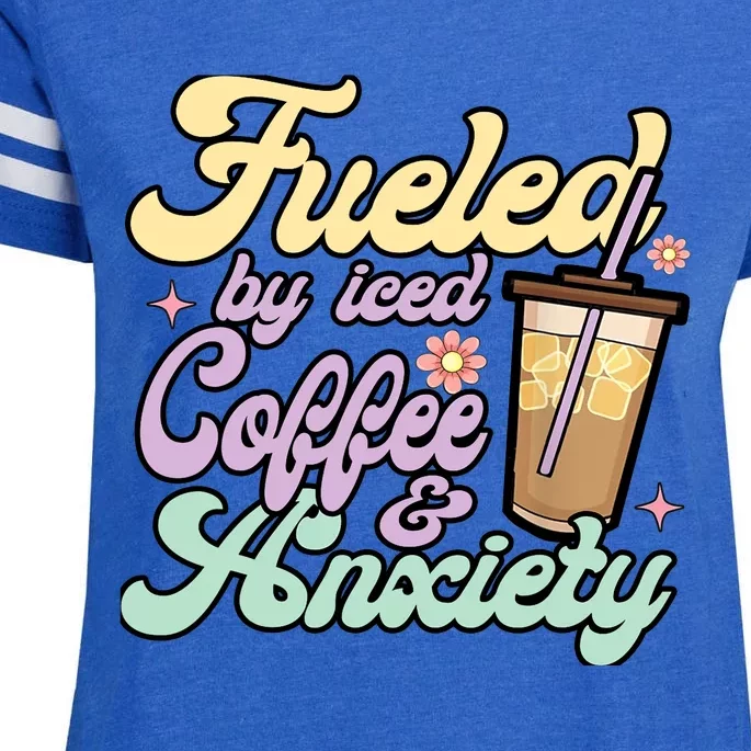 Fueled By Iced Coffee And Anxiety Funny Coffee Lover Enza Ladies Jersey Football T-Shirt