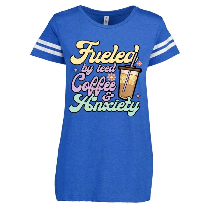 Fueled By Iced Coffee And Anxiety Funny Coffee Lover Enza Ladies Jersey Football T-Shirt