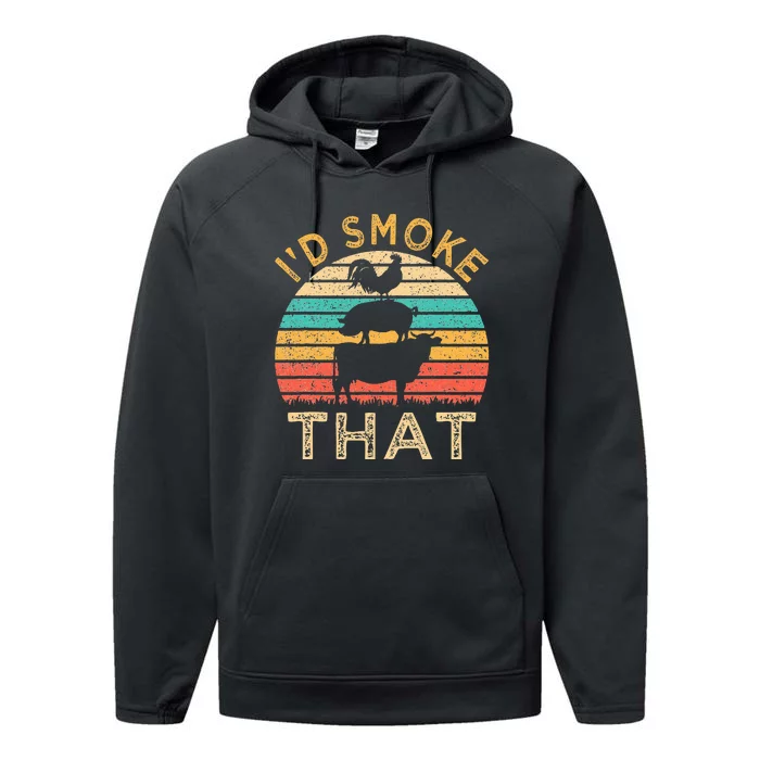 Funny BBQ Id Smoke That Barbeque Retro Grilling Performance Fleece Hoodie