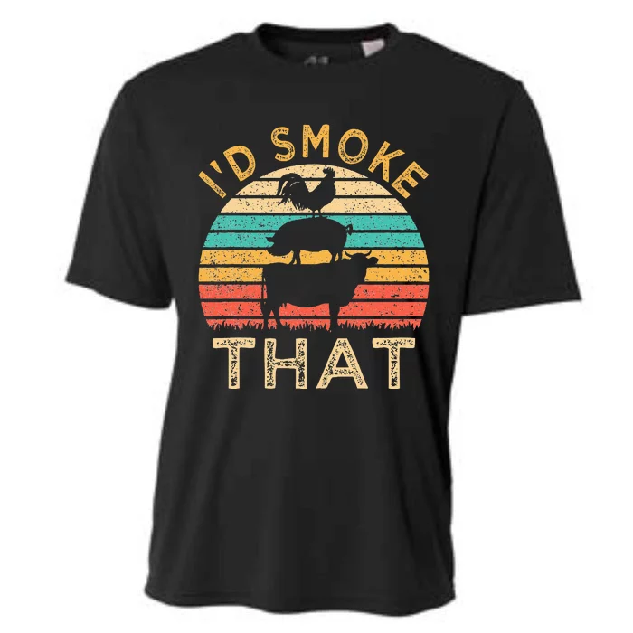 Funny BBQ Id Smoke That Barbeque Retro Grilling Cooling Performance Crew T-Shirt