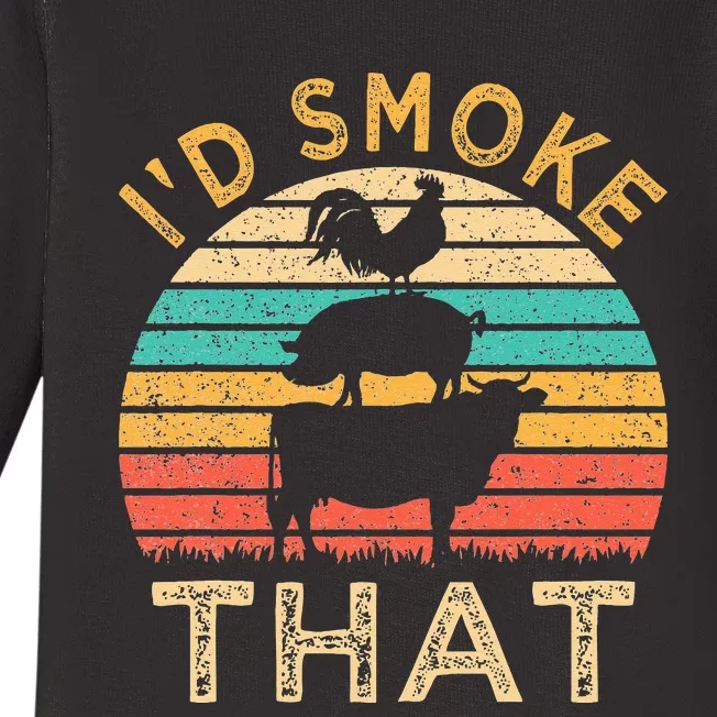 Funny BBQ Id Smoke That Barbeque Retro Grilling Baby Long Sleeve Bodysuit