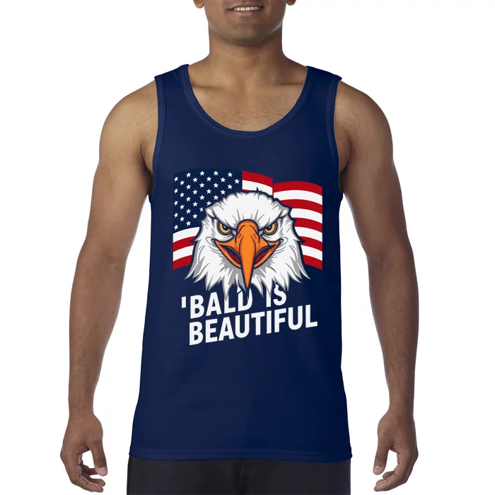 Funny Bald Is Beautiful Independence Day 4th July Eagle Gift Tank Top