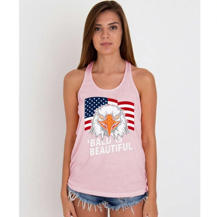 Funny Bald Is Beautiful Independence Day 4th July Eagle Gift Women's Knotted Racerback Tank