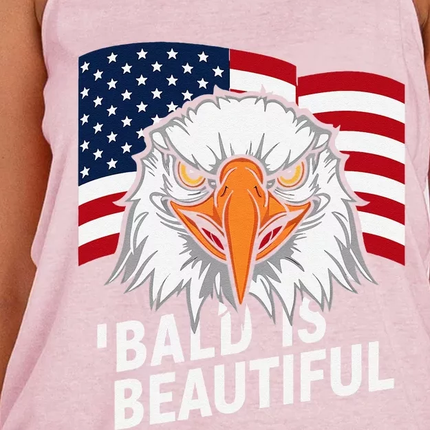 Funny Bald Is Beautiful Independence Day 4th July Eagle Gift Women's Knotted Racerback Tank