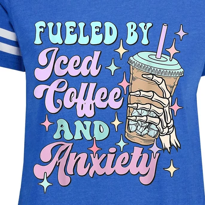 Fueled By Iced Coffee And Anxiety Mental Health Awareness Enza Ladies Jersey Football T-Shirt