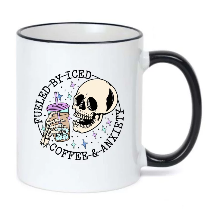 Fueled By Iced Coffee And Anxiety Skull Coffee Lover Black Color Changing Mug