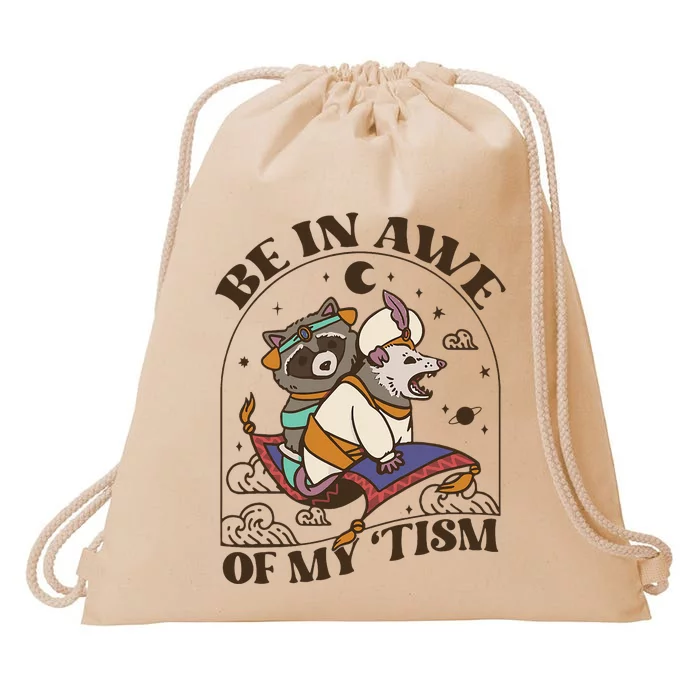 Funny Be In Awe Of My Tism Raccoon Possum Drawstring Bag