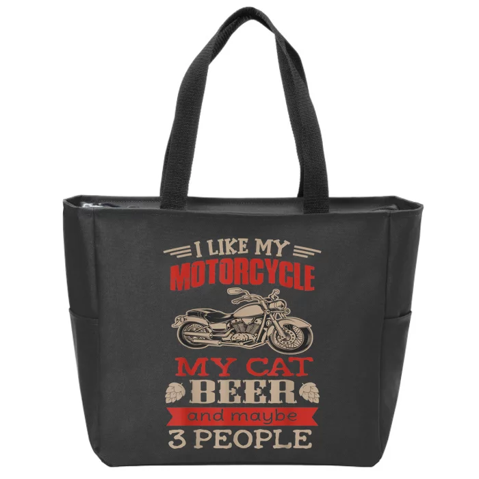 Funny Biker I Like My Motorcycle Cat Beer Zip Tote Bag