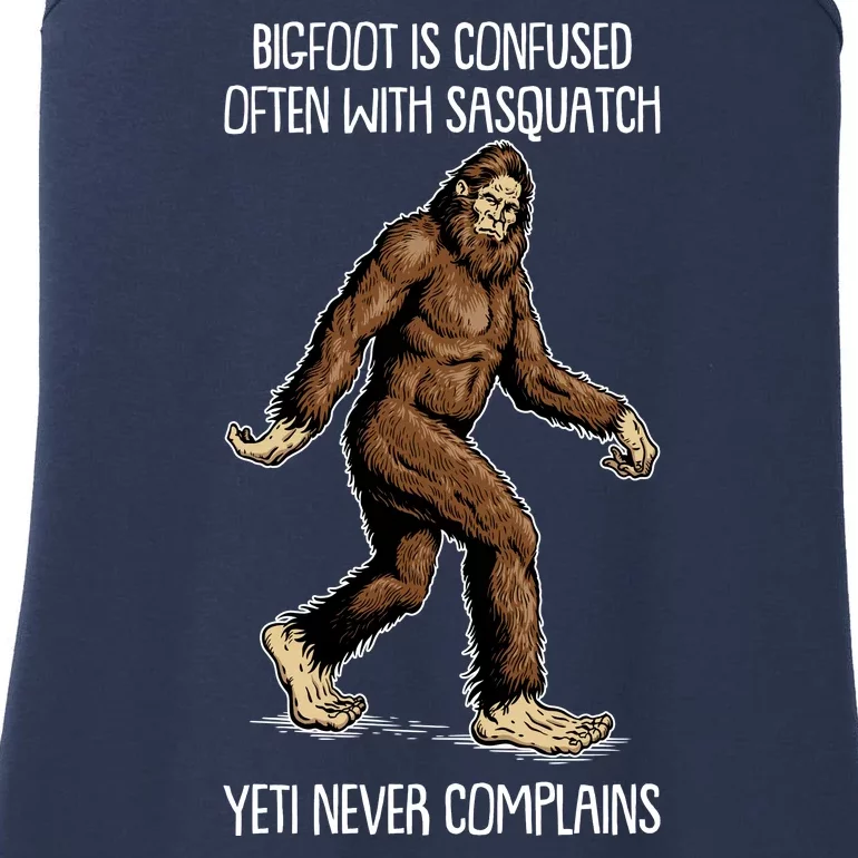 Funny Bigfoot Is Confused Often With Sasquatch Yeti Never Complains Ladies Essential Tank